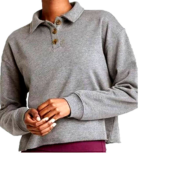 Wild Fable XS Women's LS Cropped Polo Shirt, Gray XS + Free Shipping - Picture 1 of 5